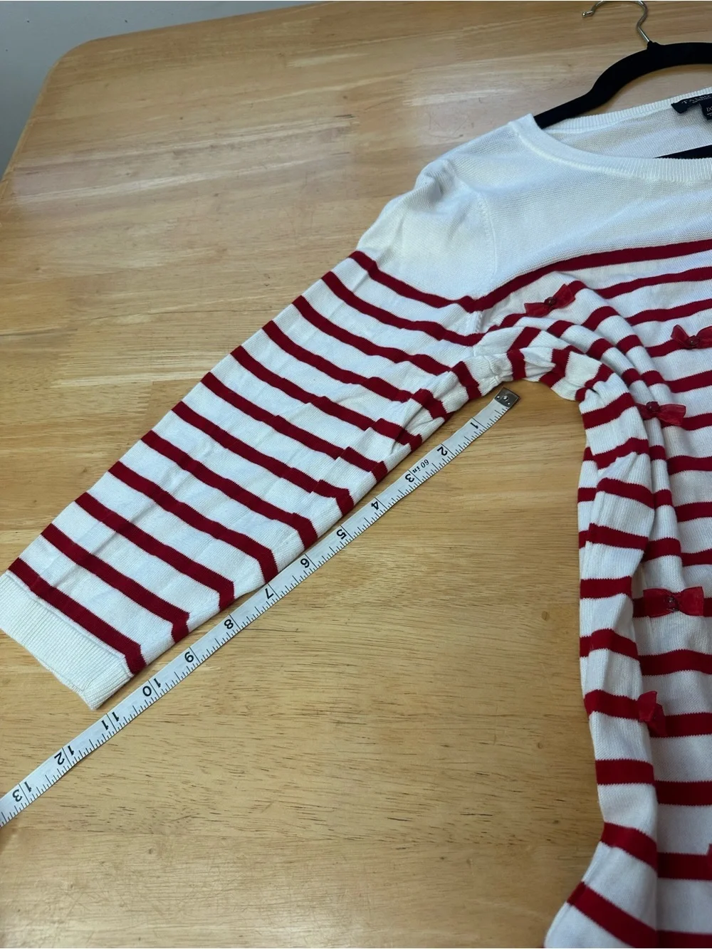 Talbots Women’s Plus Size Cute Bow Stripe Red White Tunic Sweater 1X Petite